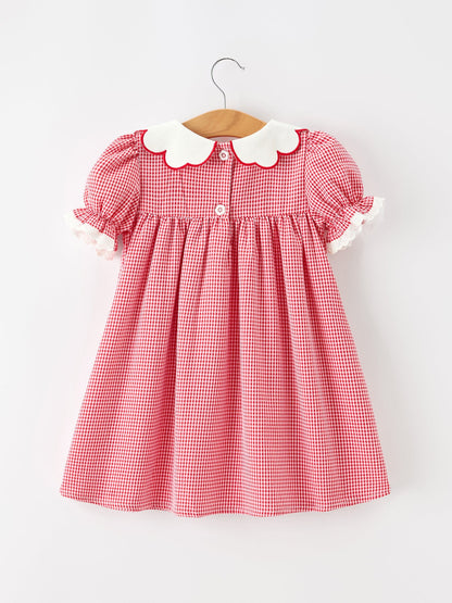 Valentine Girls Red Plaid Heart Embroidered Lace Dress