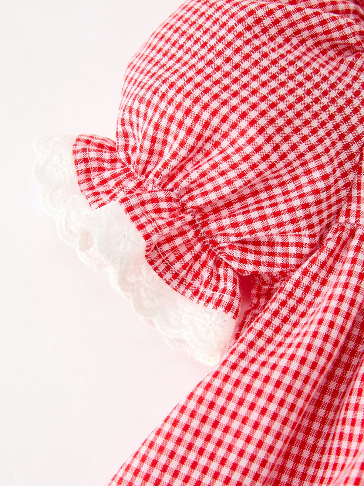 Valentine Girls Red Plaid Heart Embroidered Lace Dress