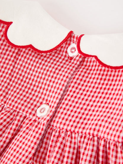 Valentine Girls Red Plaid Heart Embroidered Lace Dress