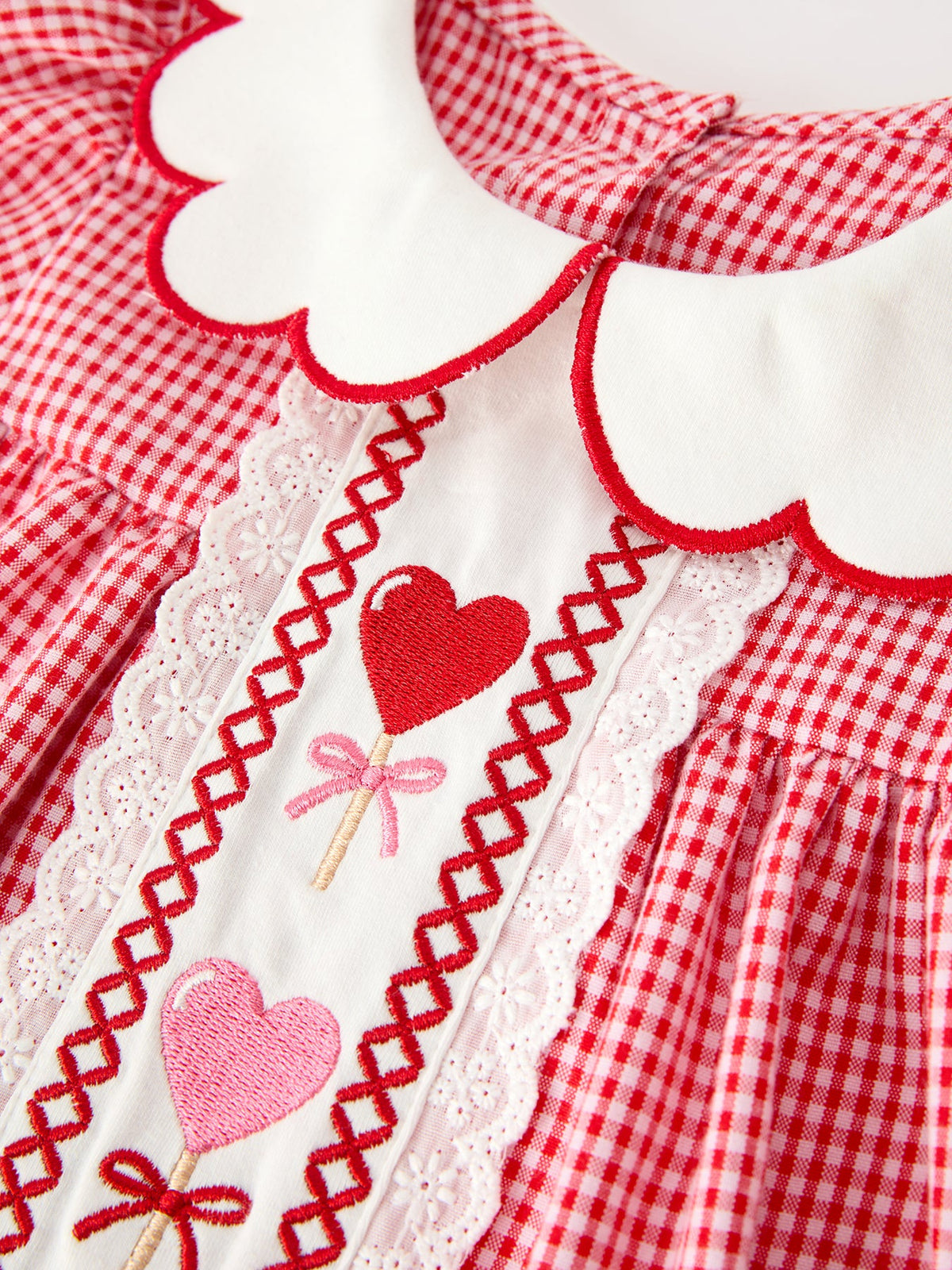 Valentine Baby Girls Red Plaid Heart Embroidered Top & Bloomer Set
