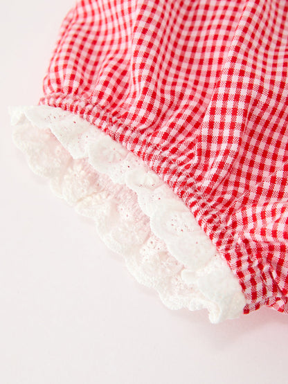 Valentine Baby Girls Red Plaid Heart Embroidered Top & Bloomer Set