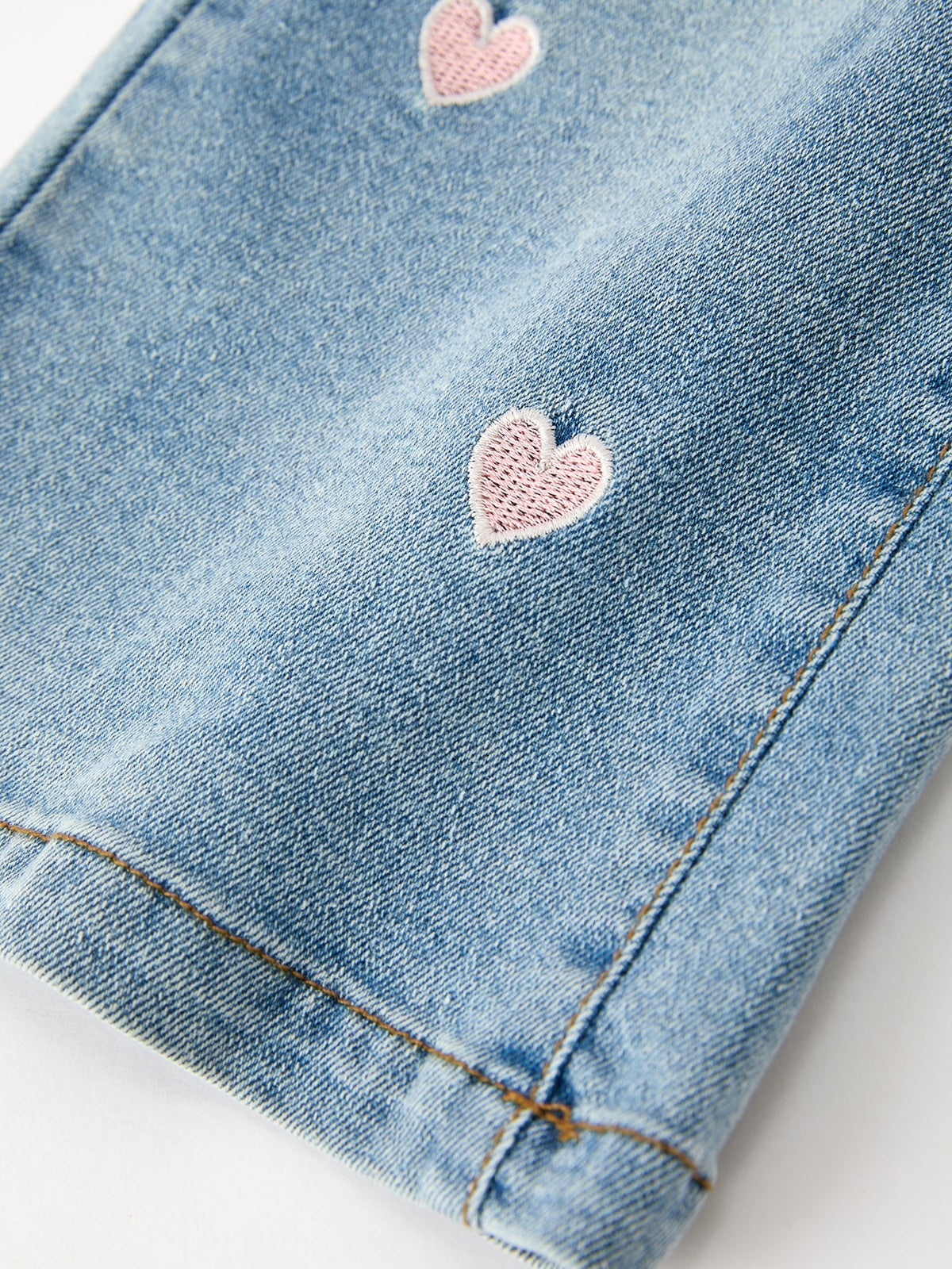 Valentine Girls Pink Heart Embroidered Wide Leg Jeans