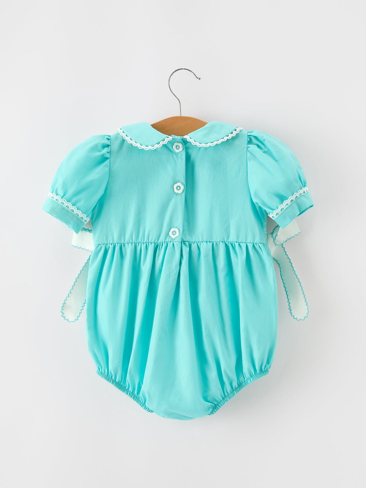 FALL Girls Aqua Smocked Floral Bow Bubble Romper