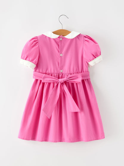 FALL Girls Hot Pink Floral Embroidered Smocked Dress
