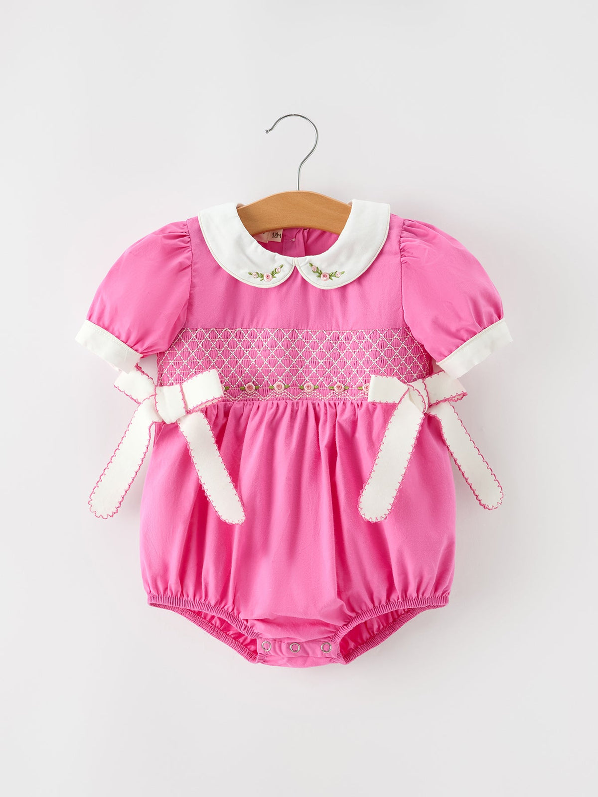 FALL Girls Hot Pink Floral Smocked Bow Bubble Romper