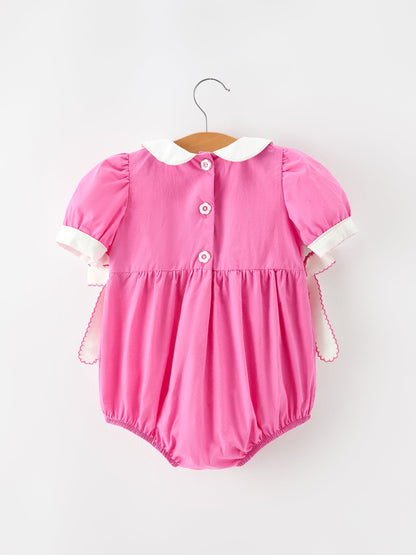 FALL Girls Hot Pink Floral Smocked Bow Bubble Romper