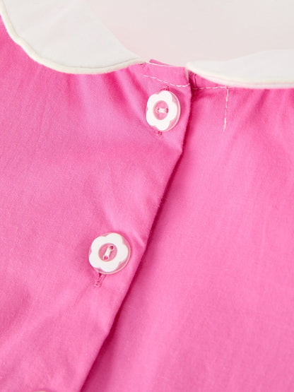FALL Girls Hot Pink Floral Smocked Bow Bubble Romper