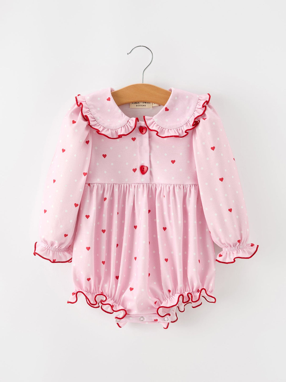 Baby Girls Valentine's Day Pink Heart Print Ruffle Bubble Romper