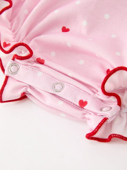 Baby Girls Valentine's Day Pink Heart Print Ruffle Bubble Romper