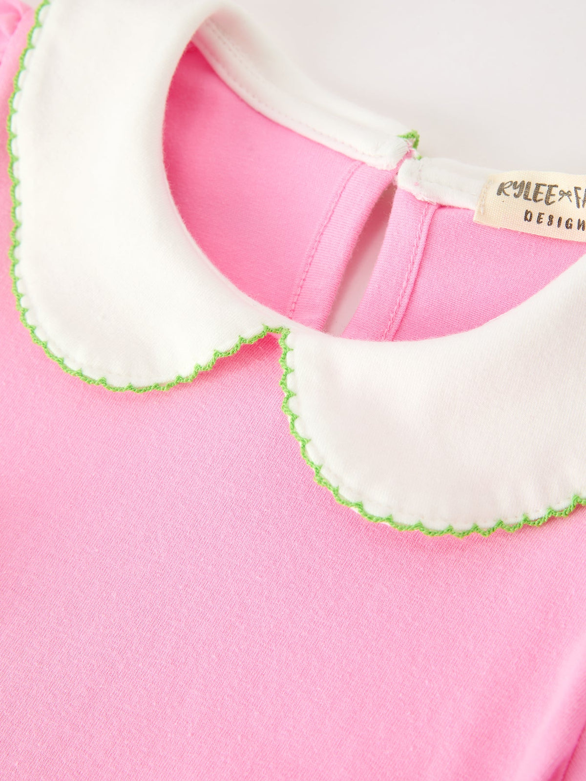 Girls Christmas Pink Bow & Christmas Tree Peter Pan Collar Dress