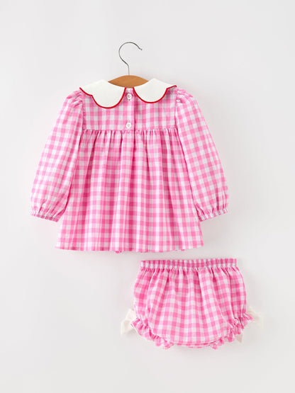 Baby Girls Valentine's Day Pink Plaid Heart & Bow Bloomer Set