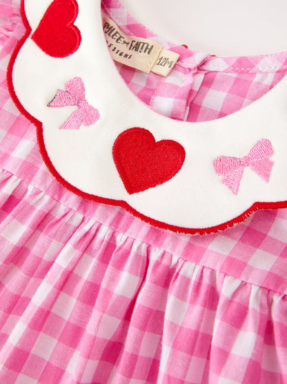 Baby Girls Valentine's Day Pink Plaid Heart & Bow Bloomer Set