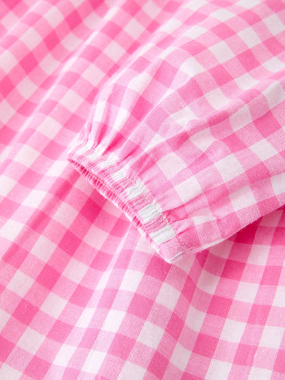 Girls Valentine's Day Pink Plaid Heart & Bow Collar Dress