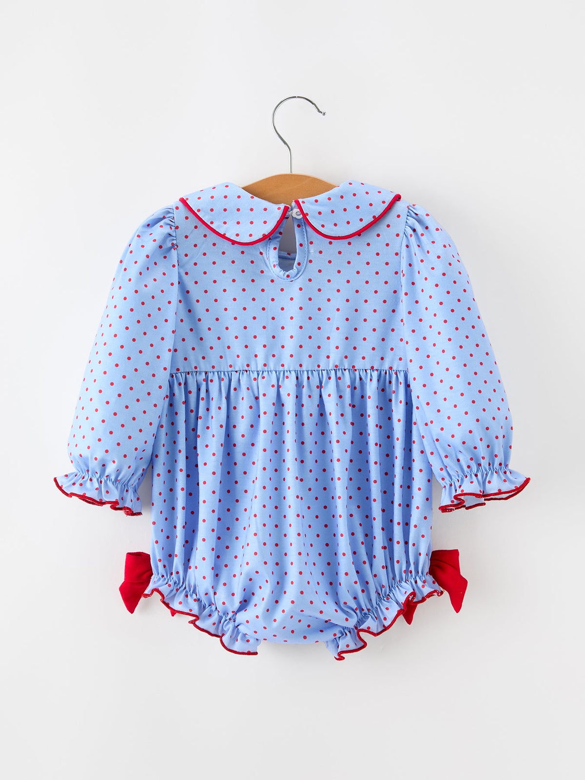 Baby Girls Valentine's Day Blue Heart & Bow Smocked Bubble Romper