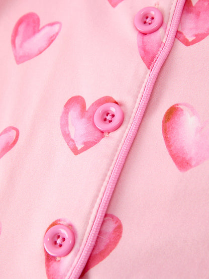 Valentine’s Day Girls Pink Heart Print Faux Fur Trim Pajama Set