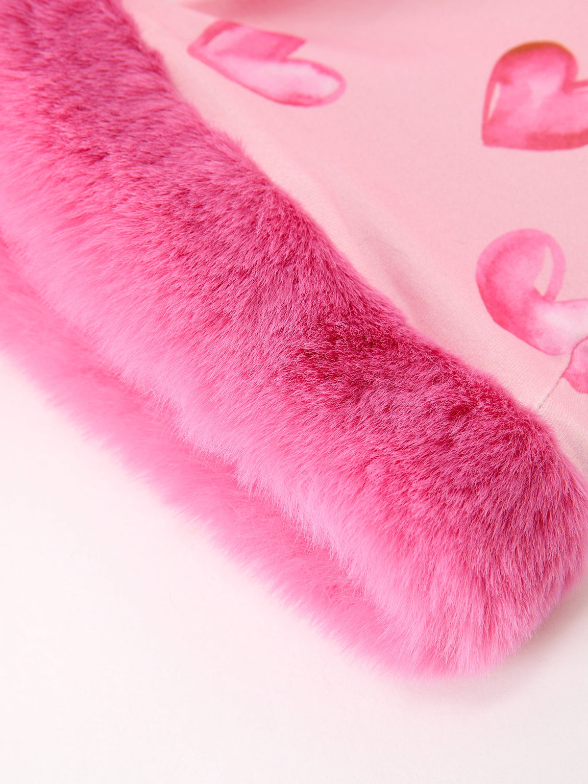 Valentine’s Day Girls Pink Heart Print Faux Fur Trim Pajama Set
