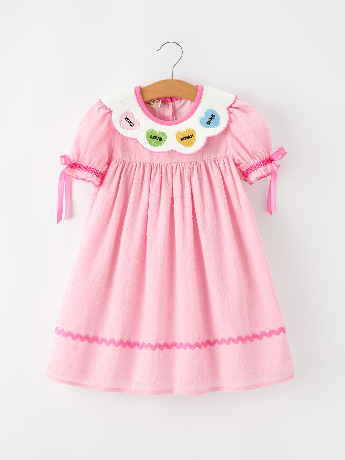 Valentine’s Day Girls Conversation Heart Scallop Collar Pink Dress