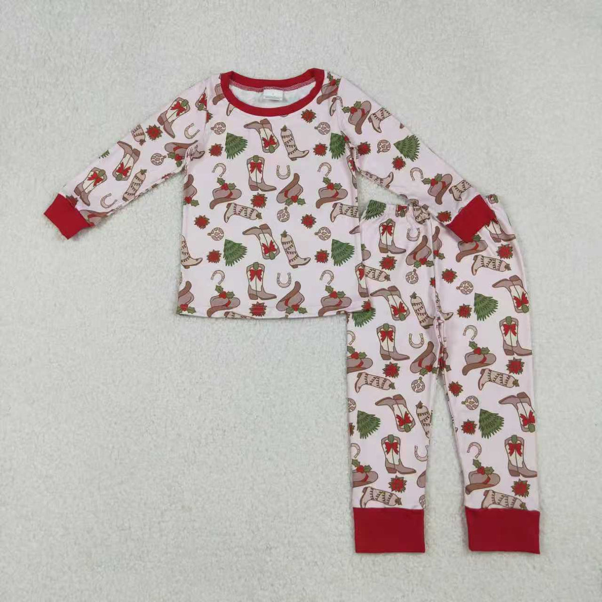 Sibling Baby Girls Boots Holly Trees Christmas Knee Length Dress Zipper Rompers Pajamas Sets