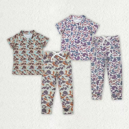 Sibling Baby Boys Southern Camo Button Shirts Top Shorts Pajamas Clothes Sets