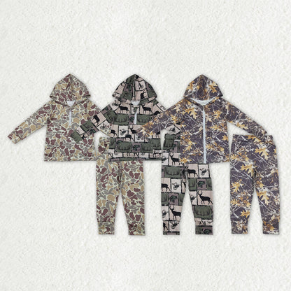 Sibling Baby Boys Camo Deer Fishing Zip Pockets Hoodie Joggers Hunting Clothes Set