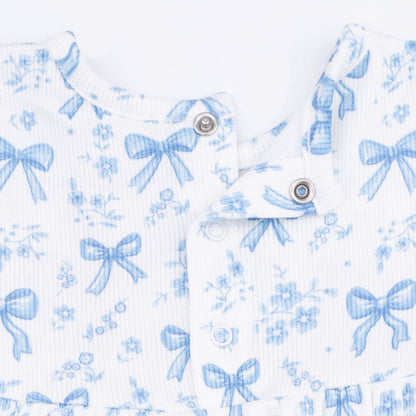 Blue Bows and Flowers - Simple Dress and Bloomer
