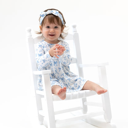 Blue Bows and Flowers - Simple Dress and Bloomer