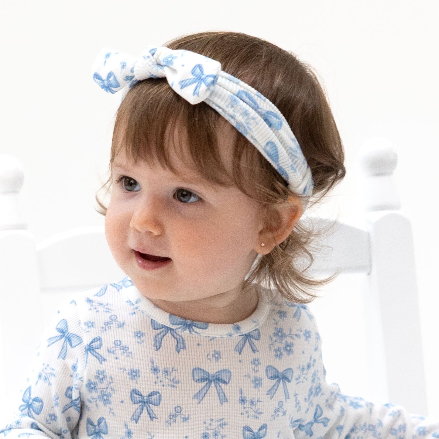 Blue Bows and Flowers - Knot Headband