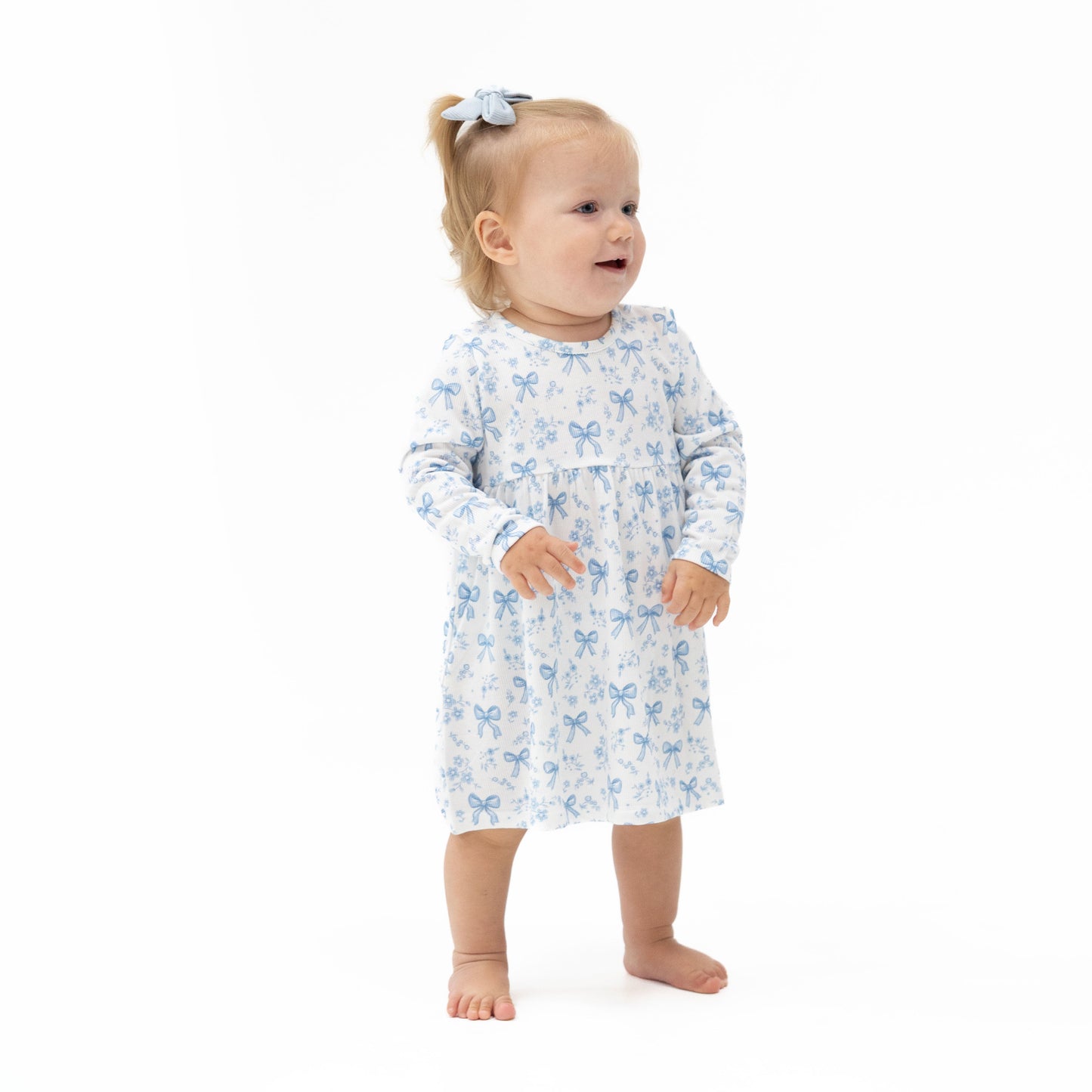 Blue Bows and Flowers - Simple Dress and Bloomer
