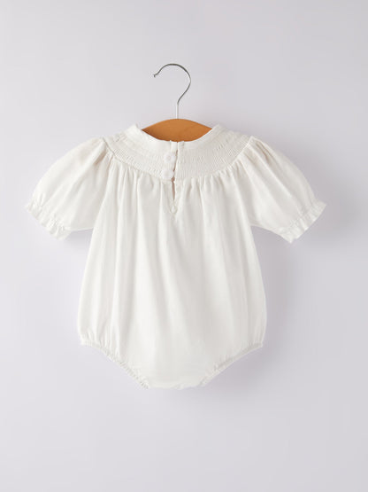 White  Smocked Church Christ Bishop Christening Girls Romper