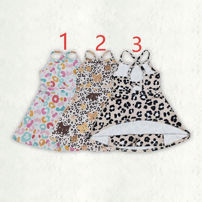 Sibling 3 Colors Baby Girls Colorful Leopard Shorts Yoga Active Knee Length Dresses