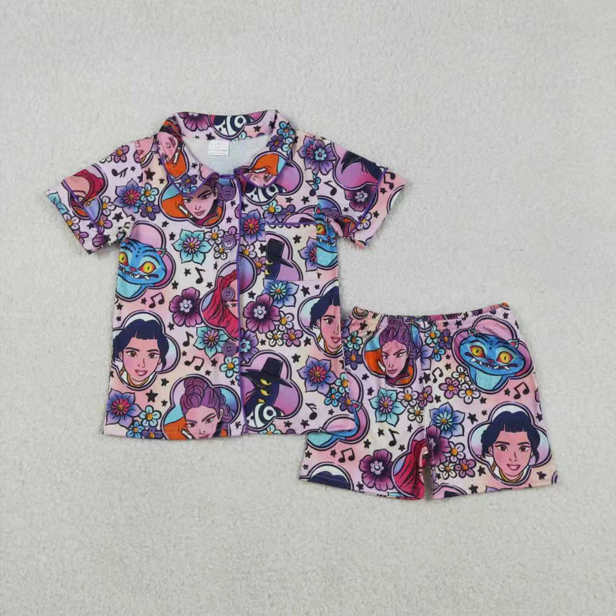 Mama and Me Girls Cartoon Demon Hunter Pant Pajamas Sets Ruffle Knee Length Dress Zip Rompers
