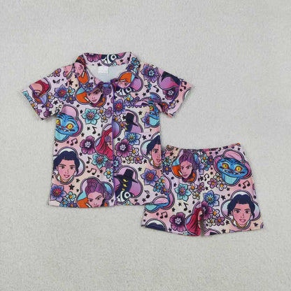 Mama and Me Girls Cartoon Demon Hunter Pant Pajamas Sets Ruffle Knee Length Dress Zip Rompers