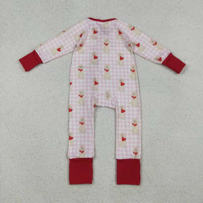 Mama and Me Girls Hearts Dogs Valentine Pajamas Set Ruffle Dress Zipper Romper Mamas Pants Bottom