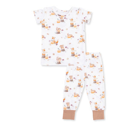 Woodland Animals with Pumpkins - Short Sleeve Loungewear Set