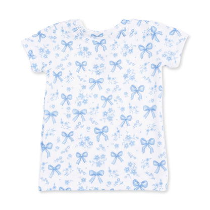 Blue Bows and Flowers - Short Sleeve Loungewear Set