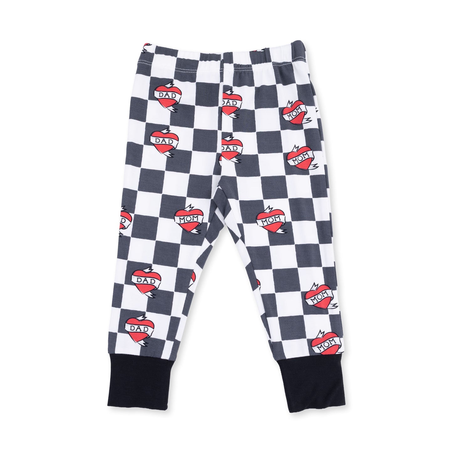 Heart Tattoo Check Black - Short Sleeve Loungewear Set