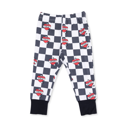 Heart Tattoo Check Black - Short Sleeve Loungewear Set