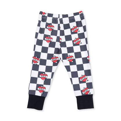 Heart Tattoo Check Black - Short Sleeve Loungewear Set