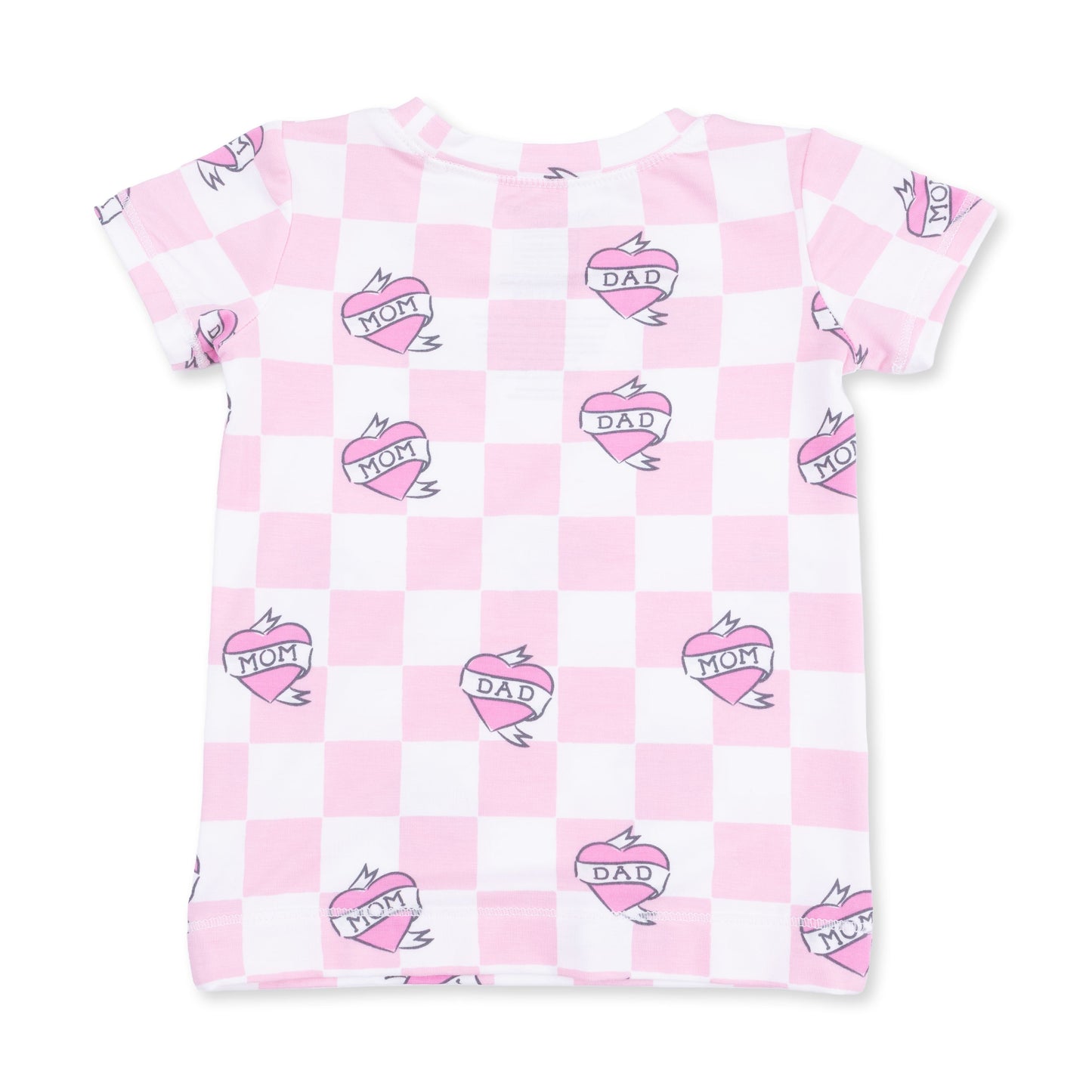 Heart Tattoo Check Pink - Short Sleeve Loungewear Set
