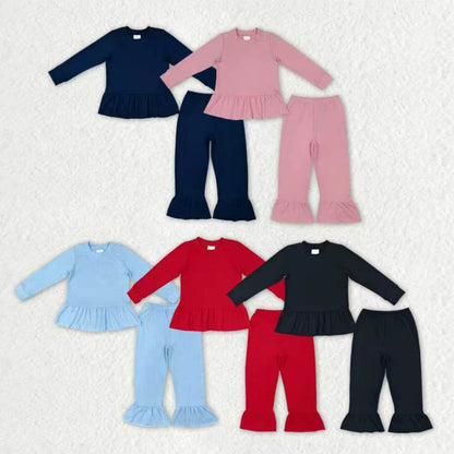 Sibling Baby Girls Long Sleeve Tunic Ruffle Pant Cotton Clothes Sets