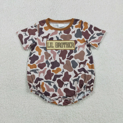 Sibling Baby Boys Embroidery Big Lil Brother Top Pockets Camo Pant Hunting Clothes Set Rompers