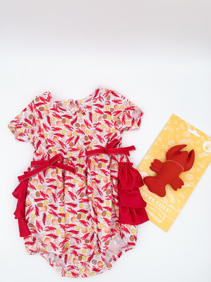 Crawfish & Onion Baby Girl Romper – Southern Cajun Bubble Outfit