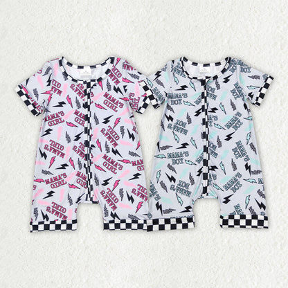 Sibling Mama's Boys Girls Lightnings Western Zip Rompers