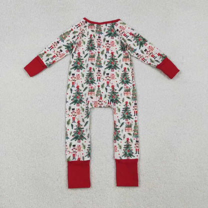 Sibling Baby Boys Christmas Trees Soldiers Gifts Top Pants Pajamas Sets Zipper Footie Rompers