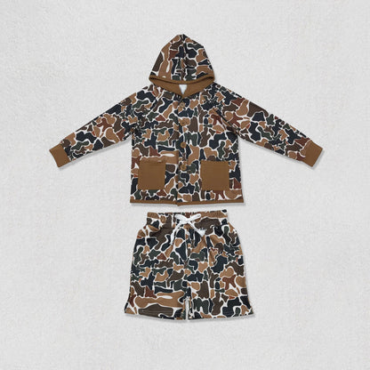 Sibling Baby Boys Southern Camo Button Pockets Hoodies Shorts Hunting Clothes Sets