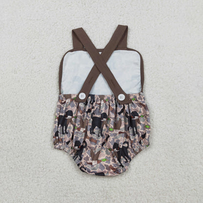 Sibling Baby Boys Brown Top Dog Ducks Camo Pockets Short Hunting Clothes Set Rompers