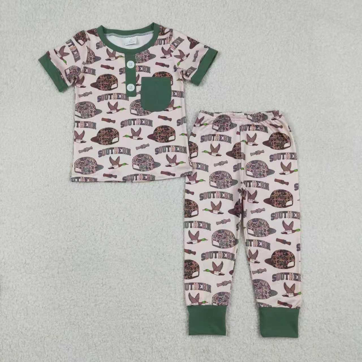 Sibling Baby Boys Camo Hats Ducks Top Pants Southern Pajamas Set Zipper Rompers