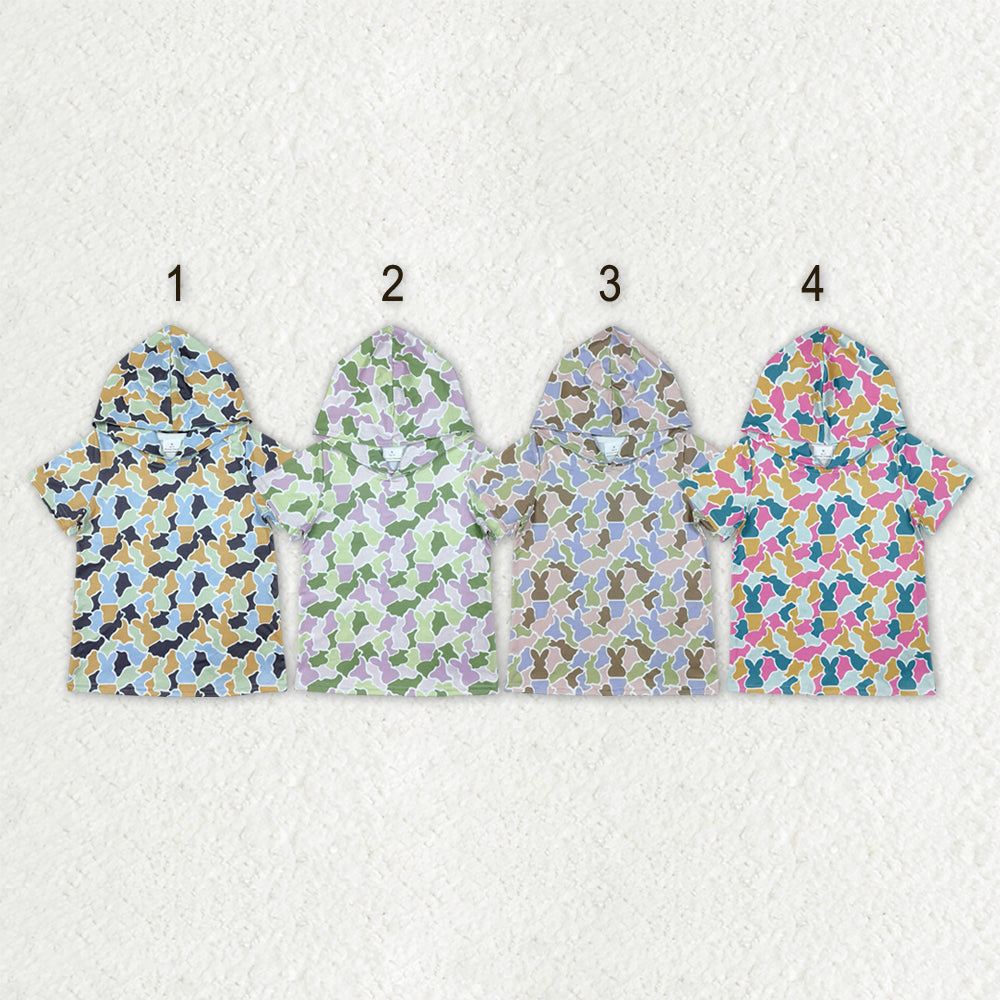 Sibling Baby Boys Girls Short Sleeve Southern Easter Rabbits Camo Hoodies Top