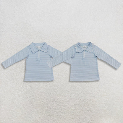 Siblings Baby Kids Long Sleeves Light Blue Stripe Zip Pullovers Top
