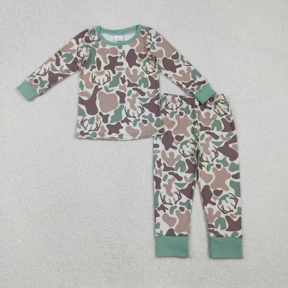 Sibling Baby Boys Deer Camo Hunting Pajamas Set Zip Romper Hoodies Top Blanked